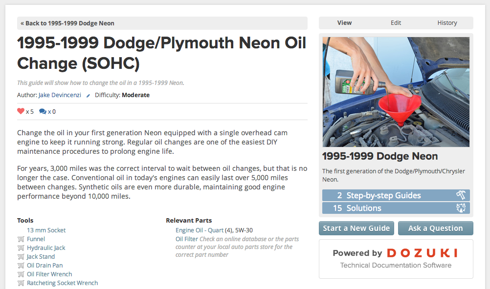 Dodge Neon Oil Change guide